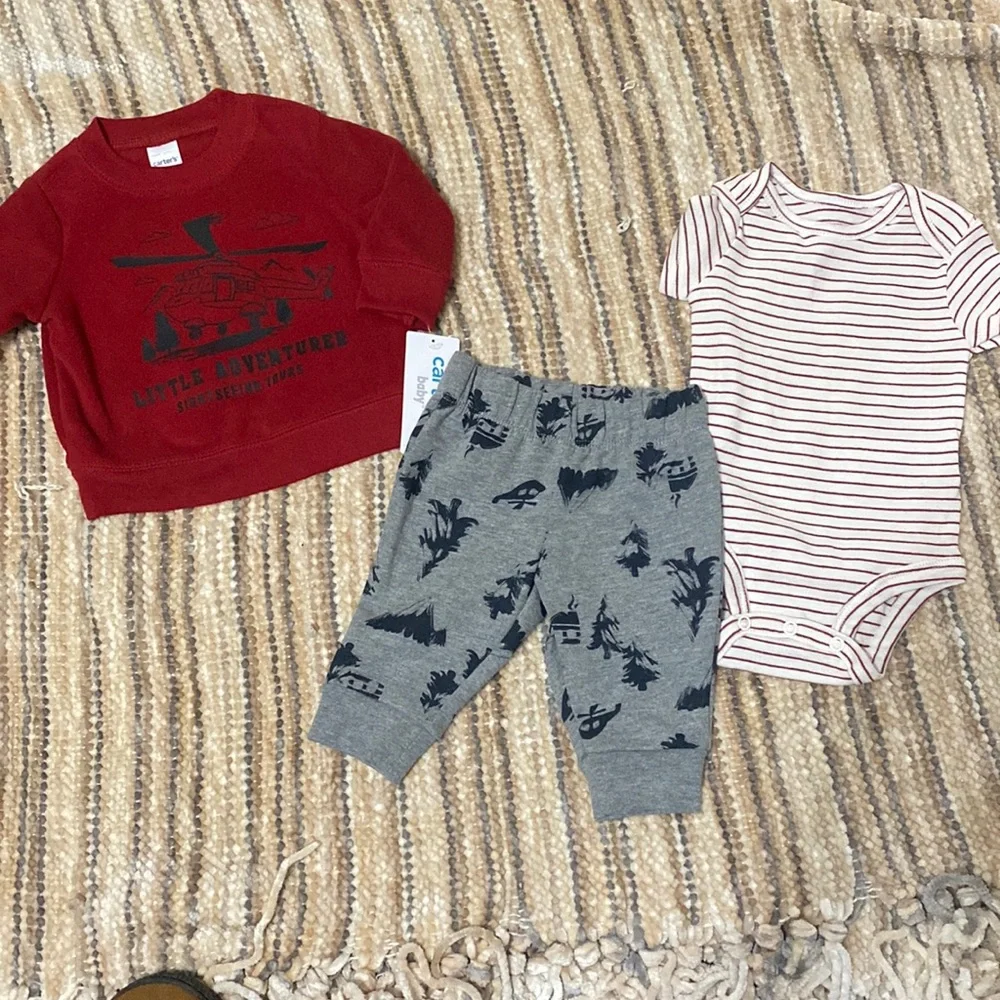 Carters Baby Boy Helicopter Mountain Sweatshirt Pants Onesie Outfit Set 3M